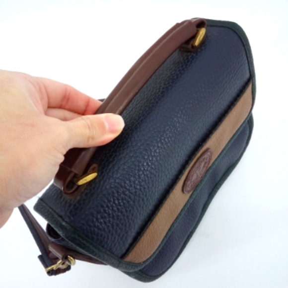 Vintage 80's Portofino Collection Pebbled Leather Navy Blue Green Trim Crossbody - Picture 12 of 15